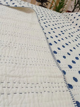 Load image into Gallery viewer, Blue Polka Dot Kantha Quilt | Lightweight Cotton