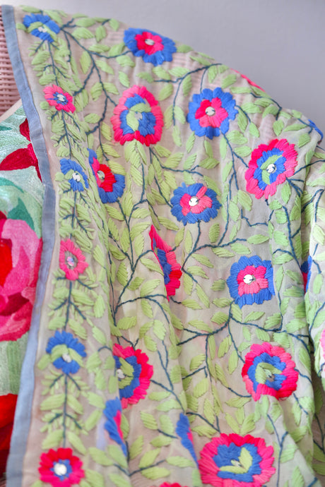 Off White x Aqua Large Handmade Georgette Wrap / Throw