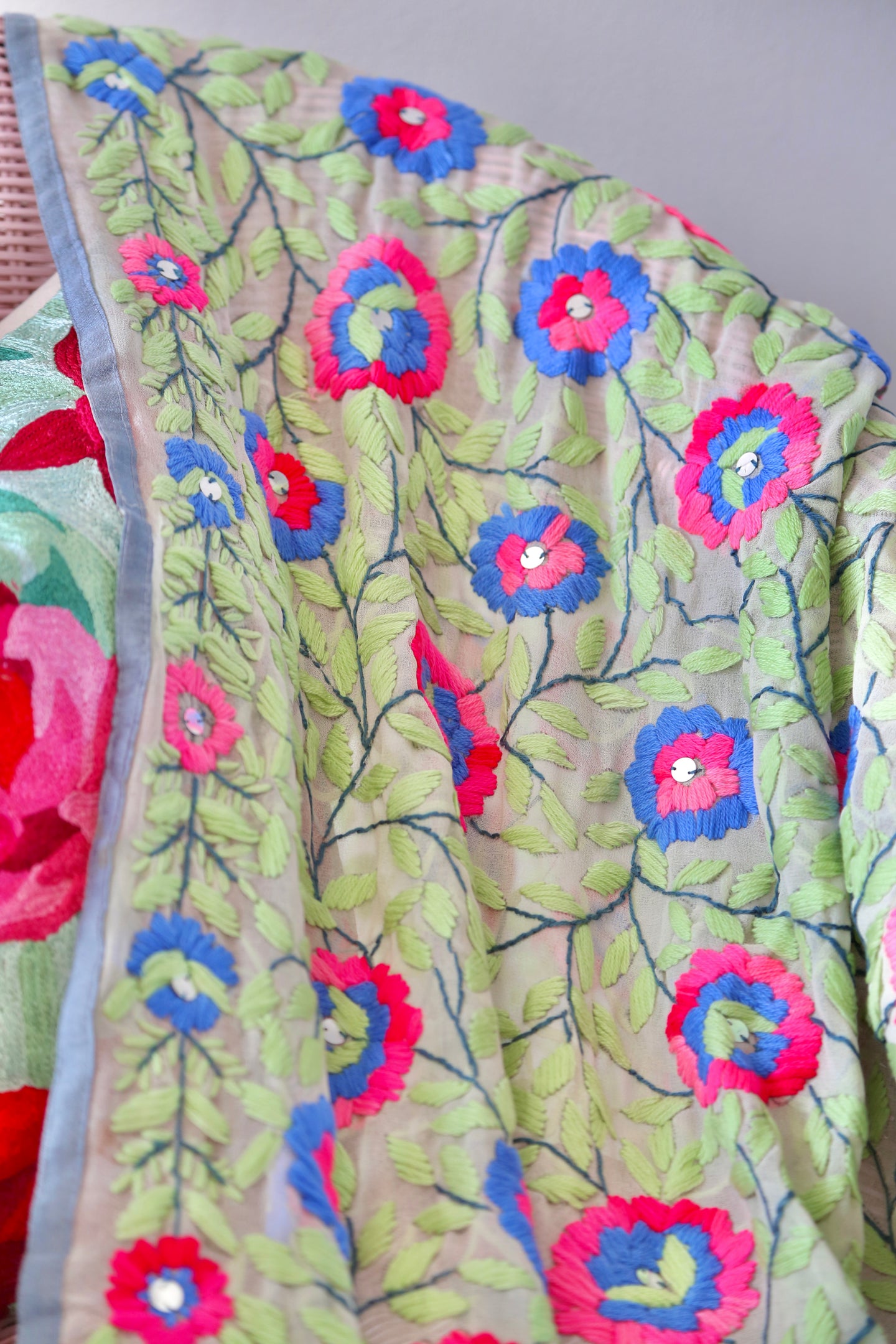 Off White x Aqua Large Handmade Georgette Wrap / Throw