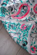 Load image into Gallery viewer, White x Teal Large Handmade Chanderi Silk Wrap / Throw