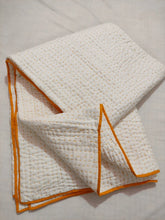 Load image into Gallery viewer, White Kantha Quilt with Yellow Edging | Lightweight Cotton