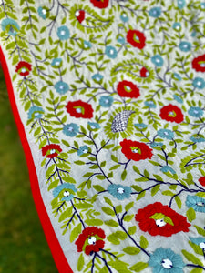 Pearl White x Green Large Handmade Chanderi Silk Wrap / Throw