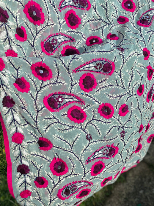 Grey x Pink Large Handmade Georgette Wrap / Throw