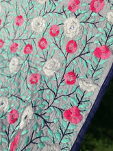 Load image into Gallery viewer, Metallic Silver x Aqua Large Handmade Chanderi Silk Wrap / Throw