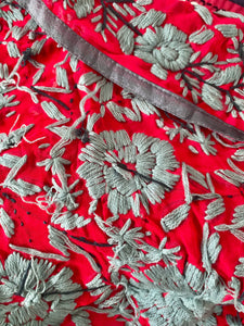 Rust Red x Grey Large Handmade Georgette Wrap / Throw