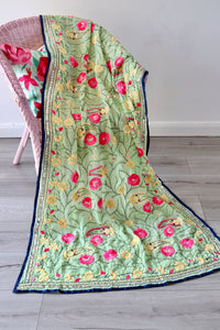 Light Green x Pink Large Handmade Georgette Wrap / Throw
