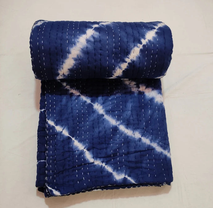 Indigo Tie & Dye Kantha Quilt | Lightweight Cotton