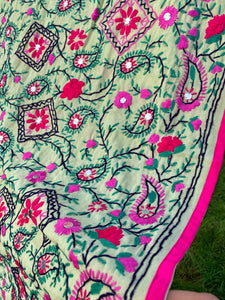 Light Green x Pink Large Handmade Georgette Wrap / Throw
