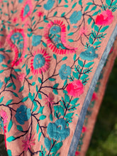 Load image into Gallery viewer, Almond x Teal Large Handmade Chanderi Silk Wrap / Throw