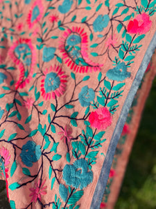 Almond x Teal Large Handmade Chanderi Silk Wrap / Throw