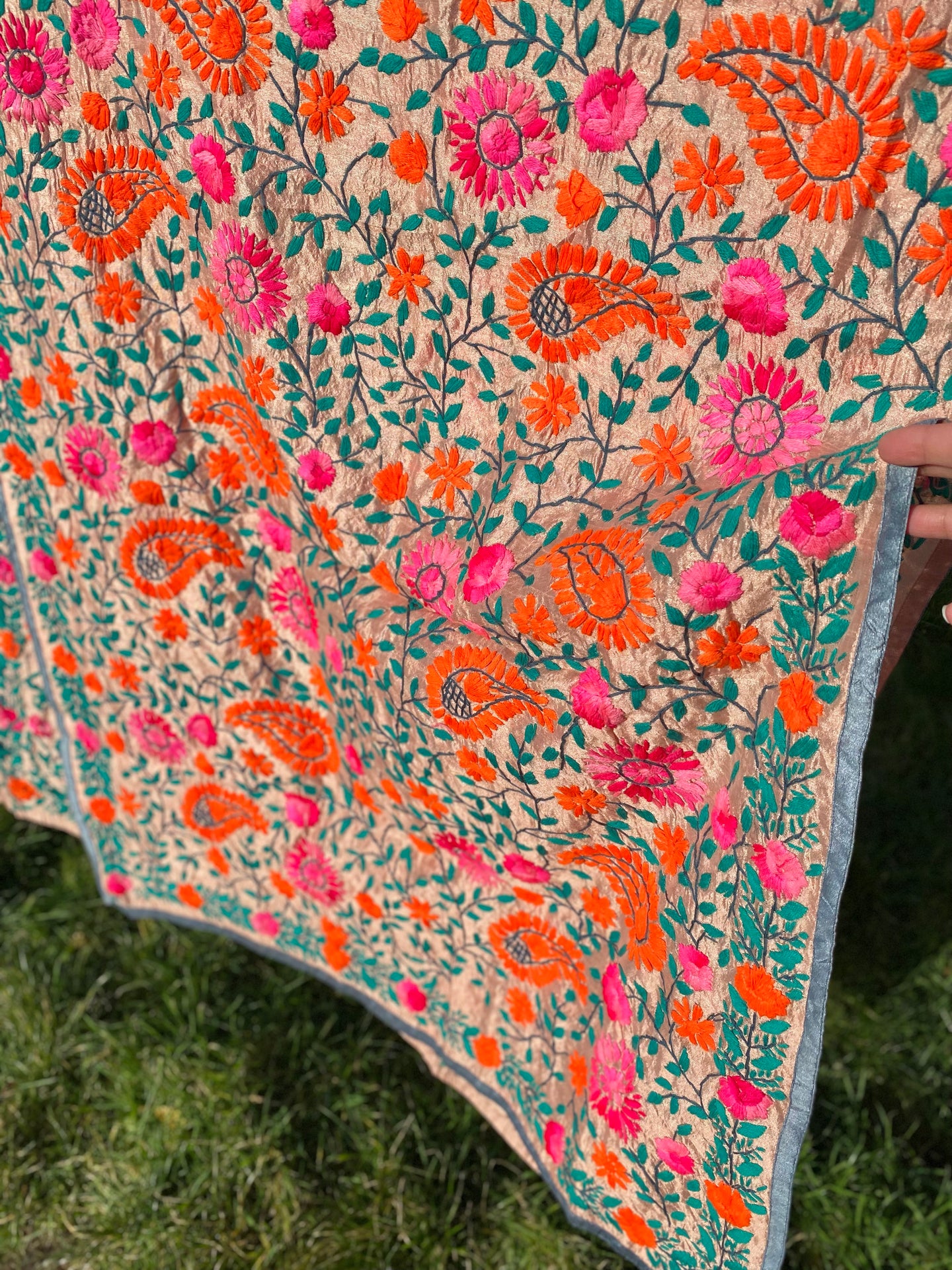 Rose Gold x Orange Large Handmade Chanderi Silk Wrap / Throw