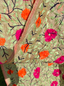 Off White Pearl x Orange Large Handmade Chanderi Silk Wrap / Throw