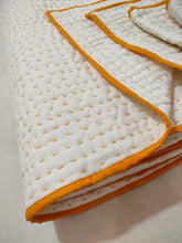Load image into Gallery viewer, White Kantha Quilt with Yellow Edging | Lightweight Cotton