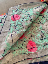 Load image into Gallery viewer, Metallic Silver x Aqua Large Handmade Chanderi Silk Wrap / Throw