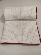 Load image into Gallery viewer, White Kantha Quilt with Red Edging | Lightweight Cotton