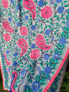 Light Silver Metallic x Pink Large Handmade Chanderi Silk Wrap / Throw