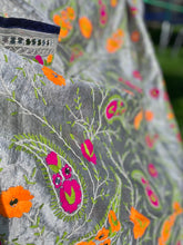 Load image into Gallery viewer, Metallic Steel Grey x Orange Large Handmade Chanderi Silk Wrap / Throw