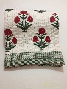 Floral Handprint Kantha Quilt | Lightweight Cotton