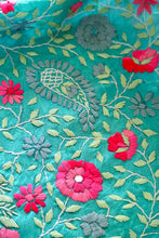 Load image into Gallery viewer, Light Teal x Aqua Large Handmade Chanderi Silk Wrap / Throw