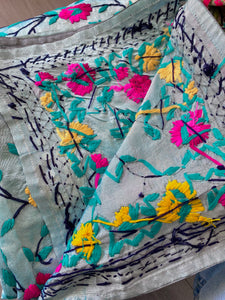 Blue x Teal Large Handmade Chanderi Silk Wrap / Throw