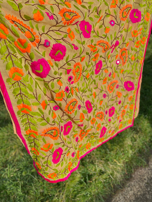 Light Yellow x Green Large Handmade Georgette Wrap / Throw