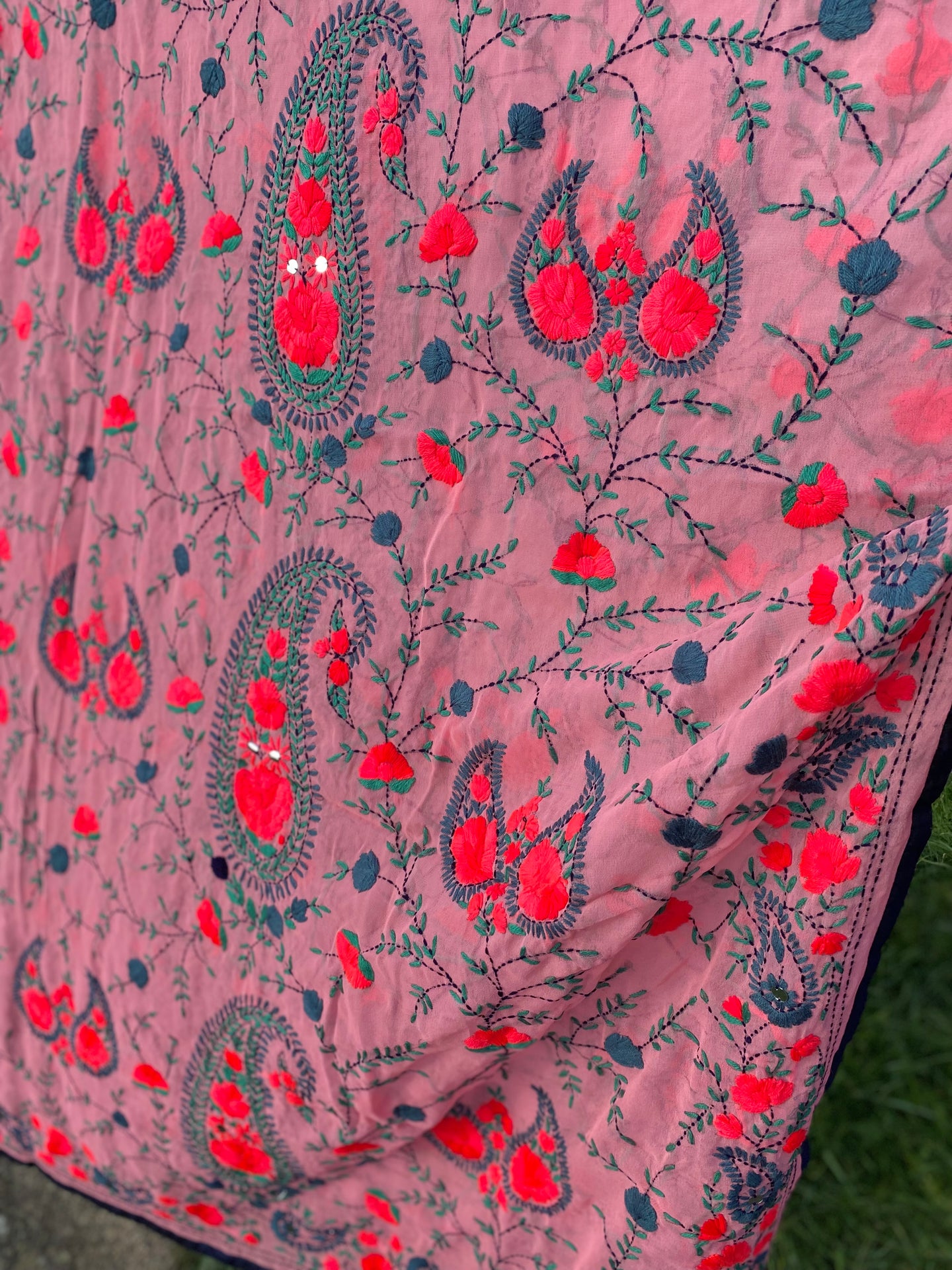 Pink x Teal Large Handmade Georgette Wrap / Throw