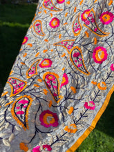 Load image into Gallery viewer, Metallic Steel Grey x Pink Large Handmade Chanderi Silk Wrap / Throw