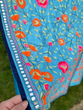 Load image into Gallery viewer, Blue x Orange Large Handmade Chanderi Silk Wrap / Throw