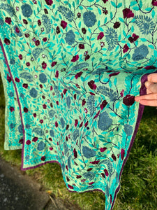Green x Mauve Large Handmade Chanderi Silk Wrap / Throw