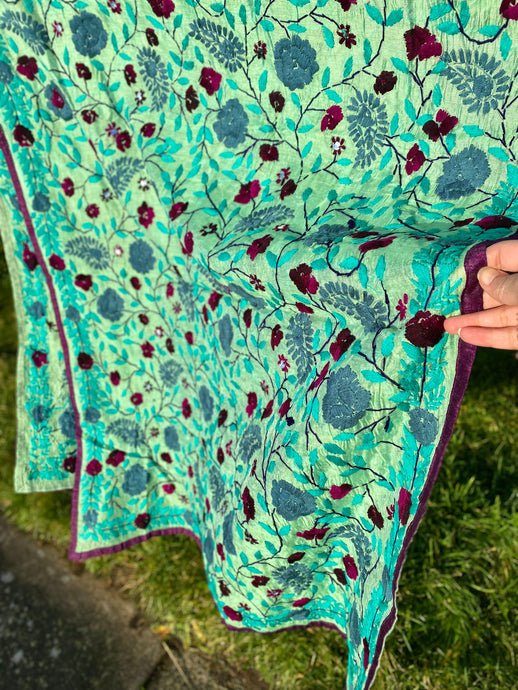 Green x Mauve Large Handmade Chanderi Silk Wrap / Throw