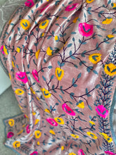 Load image into Gallery viewer, Mellow Pink x Grey Large Handmade Chanderi Silk Wrap / Throw