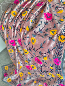 Mellow Pink x Grey Large Handmade Chanderi Silk Wrap / Throw