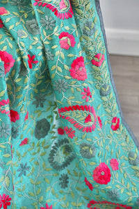 Light Teal x Aqua Large Handmade Chanderi Silk Wrap / Throw