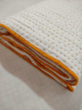 Load image into Gallery viewer, White Kantha Quilt with Yellow Edging | Lightweight Cotton