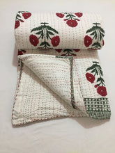 Load image into Gallery viewer, Floral Handprint Kantha Quilt | Lightweight Cotton