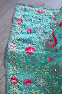 Light Teal x Aqua Large Handmade Chanderi Silk Wrap / Throw
