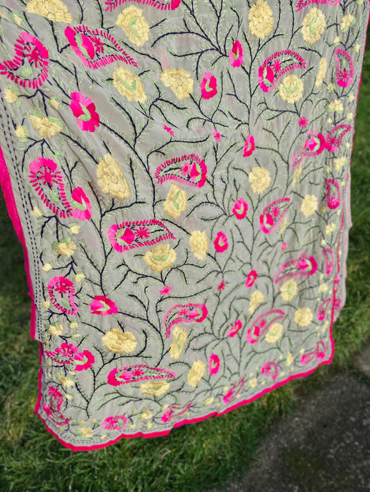 Light Grey x Pink Large Handmade Georgette Wrap / Throw