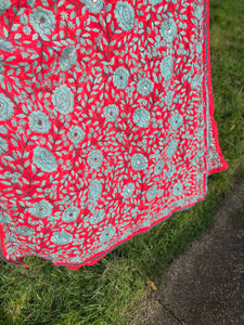 Rust Red x Grey Large Handmade Georgette Wrap / Throw