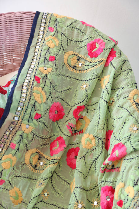 Light Green x Pink Large Handmade Georgette Wrap / Throw