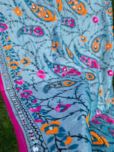 Load image into Gallery viewer, Mellow Blue x Yellow Large Handmade Chanderi Silk Wrap / Throw
