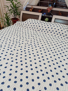 Blue Polka Dot Kantha Quilt | Lightweight Cotton
