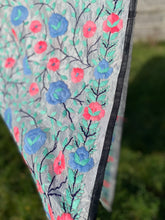 Load image into Gallery viewer, Pearl White x Blue Large Handmade Chanderi Silk Wrap / Throw