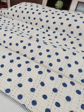 Load image into Gallery viewer, Blue Polka Dot Kantha Quilt | Lightweight Cotton