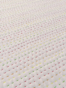 Natural White w Multicoloured Stitching Kantha Quilt | Lightweight Cotton