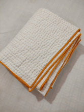 Load image into Gallery viewer, White Kantha Quilt with Yellow Edging | Lightweight Cotton