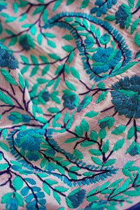 Light Pink & Teal Large Handmade Chanderi Silk Wrap / Throw