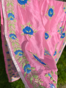 Pink x Blue Large Handmade Chanderi Silk Wrap / Throw
