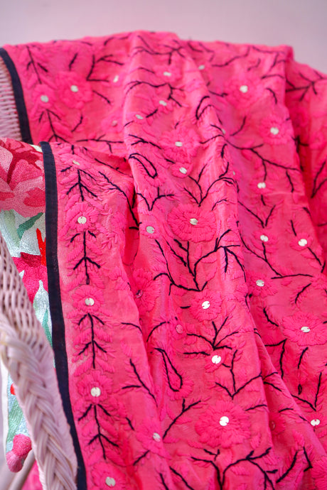 Neon Pink Large Handmade Chanderi Silk Wrap / Throw