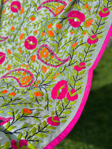Steel Grey Metallic x Orange Large Handmade Chanderi Silk Wrap / Throw
