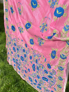 Pink x Blue Large Handmade Chanderi Silk Wrap / Throw